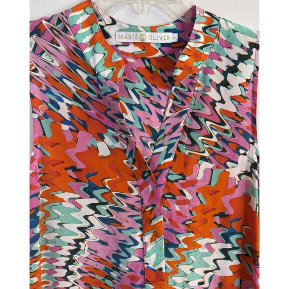 MARIE OLIVER Ellis Silk Psychedelic Tie Dye Midi Dress XS VNeck Resort Vacation - Picture 6 of 13